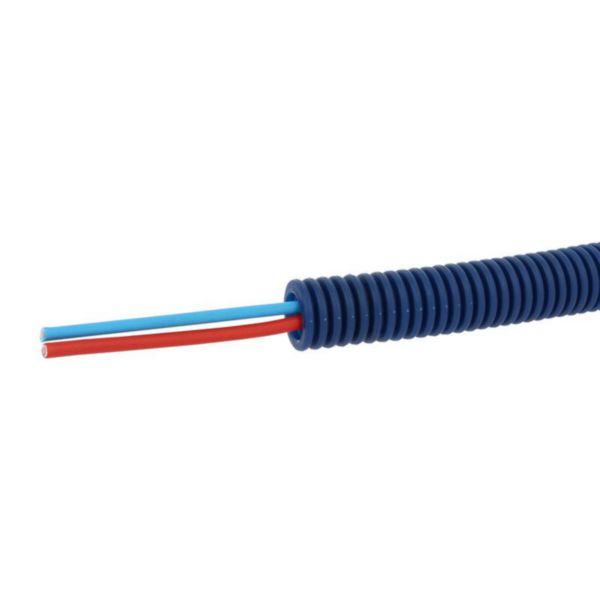 Conduit ICTA Chronofil® Ø16mm pour courant fort avec 2 conducteurs 1,5mm² bleu et rouge - RAL5010