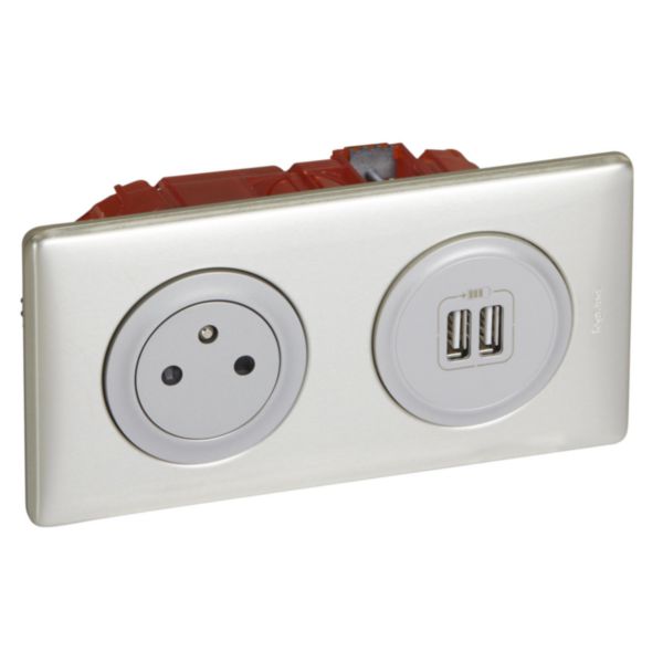 Prise de courant + chargeur 2 USB avec plaque Céliane +boite à encastrer -Titane: th_LG-200138-WEB-R.jpg