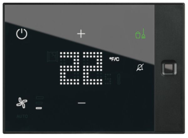 Thermosat avec écran tactile pour hôtel Ux One encastré 230V avec services Ne pas déranger et Faire la Chambre - noir
