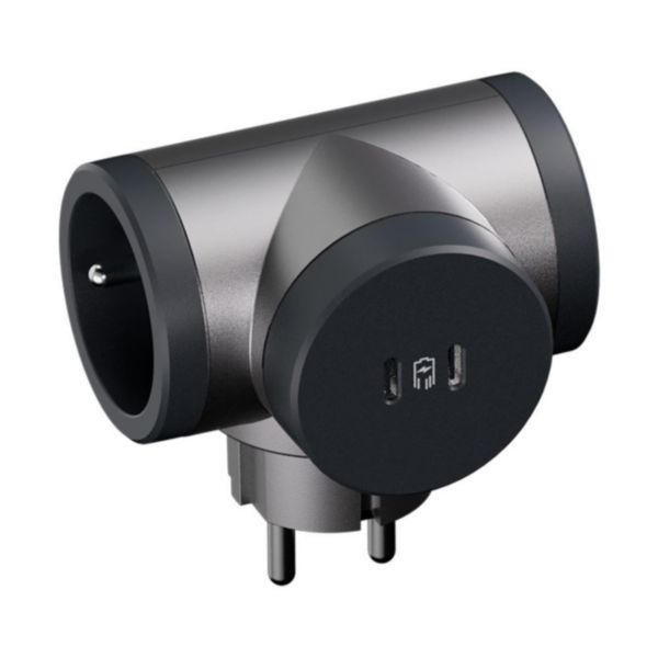 Fiche multiprise 2 x 2 P+T latérales rotatives 16A 230V-3680W - Alu