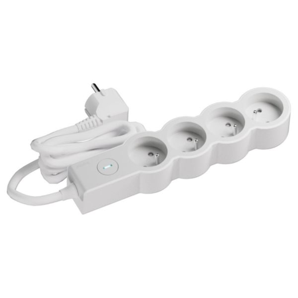 Rallonge multiprise 4 x 2P+T 16A 230V-3680W avec interrupteur ON/OFF - cordon 3m - Blanc