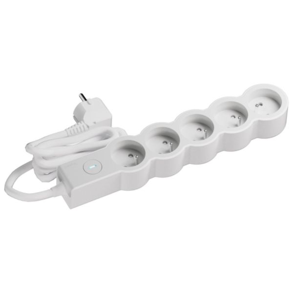 Rallonge multiprise 5 x 2P+T 16A 230V-3680W avec interrupteur ON/OFF - cordon 3m - Blanc