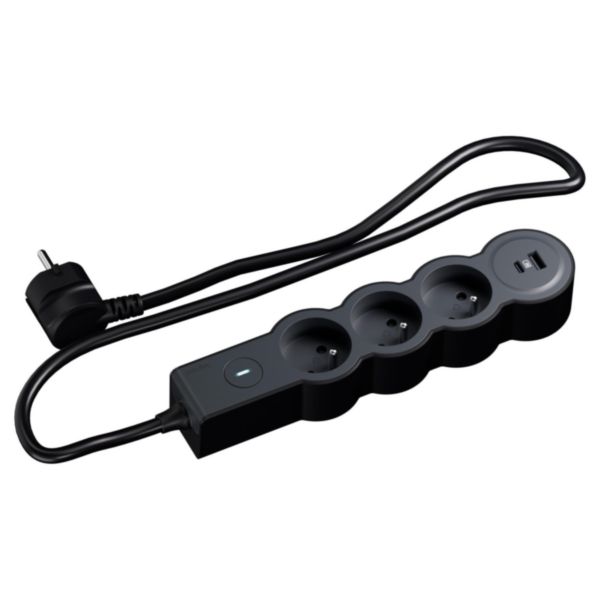 Rallonge multiprise 3 x 2P+T 16A 230V-3680W + prise USB A/C - avec interrupteur ON/OFF - cordon 1,5m - Noir