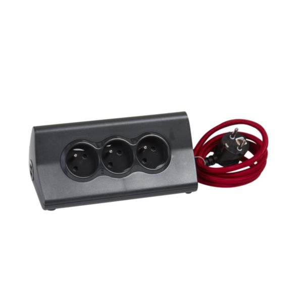 Rallonge multiprise avec 3 prises avec terre , 2 prises USB Type-A ,  interrupteur , support tablette et cordon 1,5m - noir - particulier