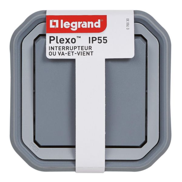 Va-et-vient étanche à encastrer Plexo complet gris Legrand Réf: 069811