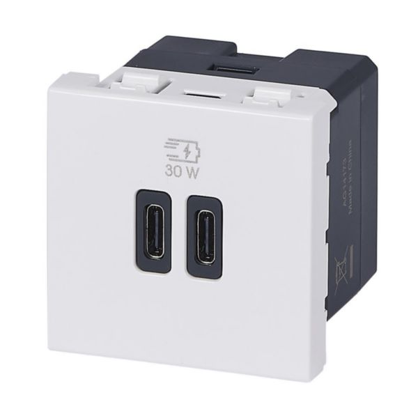 Prise double USB Mosaic Type-C + Type-C Power Delivery 3A 30W - Blanc