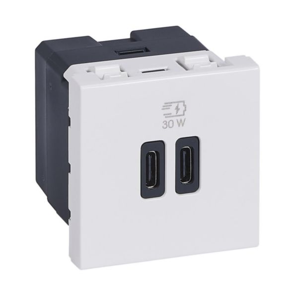 Prise double USB Mosaic Type-C + Type-C Power Delivery 3A 30W - Blanc
