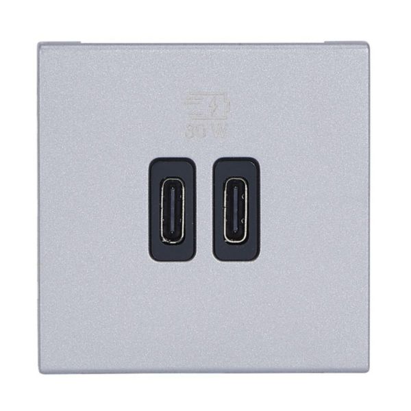 Prise double USB Mosaic Type-C + Type-C Power Delivery 3A 30W - Alu
