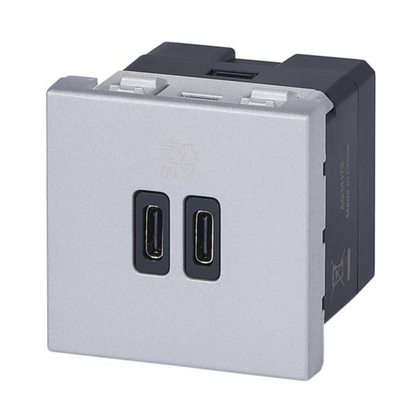 Prise double USB Mosaic Type-C + Type-C Power Delivery 3A 30W - Alu
