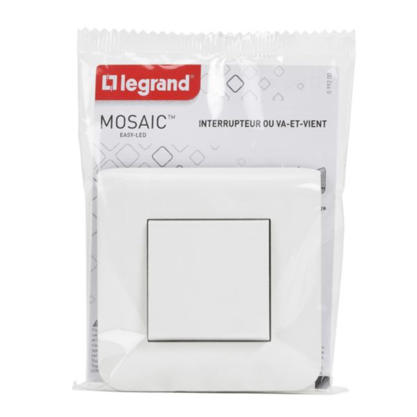 Legrand - Interrupteur ou va-et-vient Mosaic 10A blanc complet avec plaque  et fixation à vis