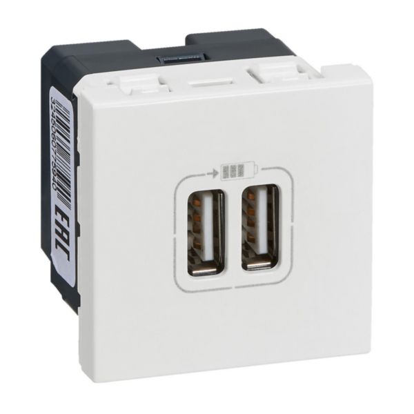 Prise double USB Type-A Mosaic 3A 15W 2 modules - blanc - particulier