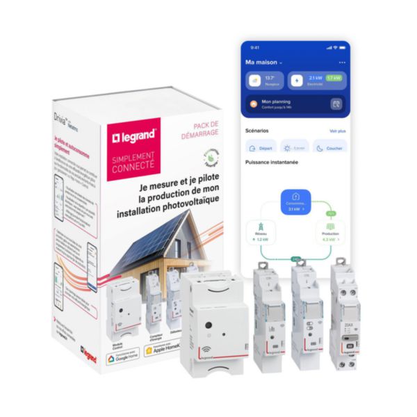 Pack de démarrage Drivia with Netatmo pour installation photovoltaïque avec Module Control, compteur d'énergie, délesteur, contacteur