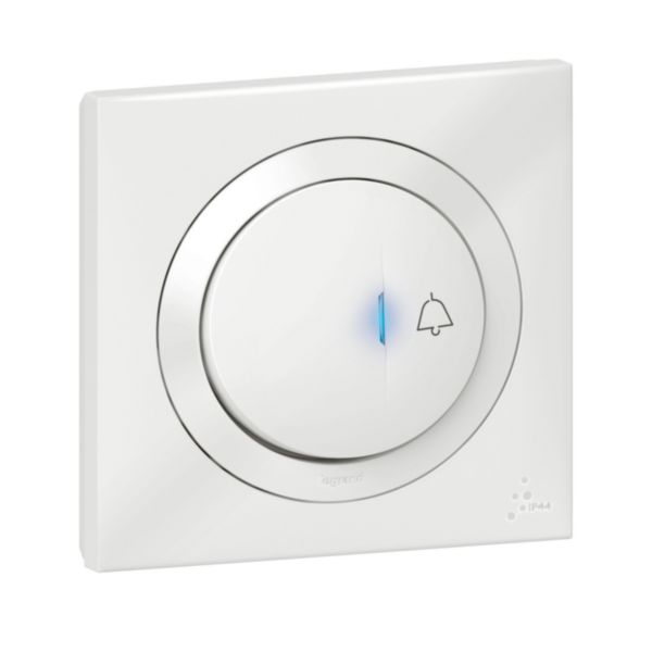 Poussoir simple lumineux et marquage sonnette dooxie à équiper d'un voyant IP44 6A 250V~ avec plaque carrée blanche