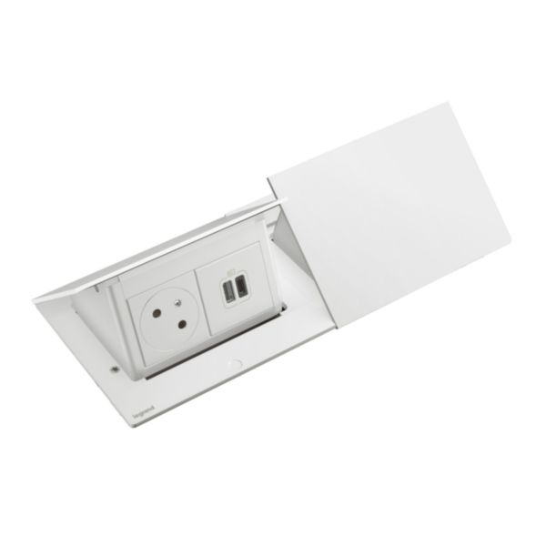 Incara Pop Up équipé de 2 prises 2P+T Surface et 2 chargeurs USB Type-A+Type-C 15W avec cordon - 2x4 modules blanc