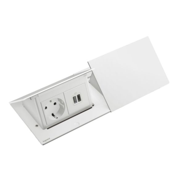 Incara Pop Up equipé de 2 prises Schuko, 2 prises chargeur USB A+C 15W et un cordon de 2m avec fiche - blanc