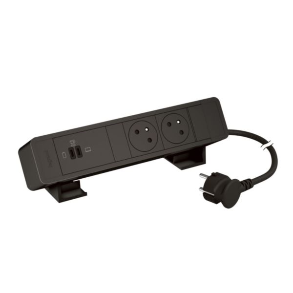 Incara On Desk bloc bureau 2 prises 2P+T- 1 prise double USB Type-C 63W Power Delivery - cordon 2m avec fiche - Noir