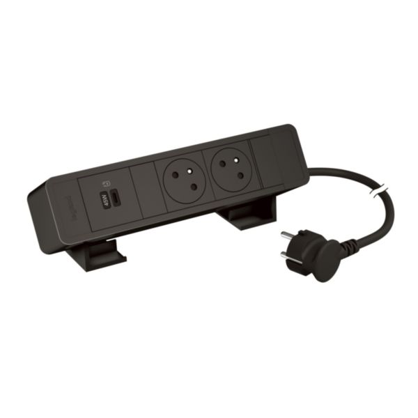 Incara On Desk bloc bureau 2 prises 2P+T- 1 prise double USB Type-C 45W Power Delivery - cordon 2m avec fiche - Noir