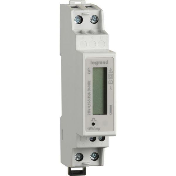 Compteur d'énergie monophasé - EMDX³ - 5A - 45A 230V affichage rétroéclairé - 1 module avec sortie à impulsions