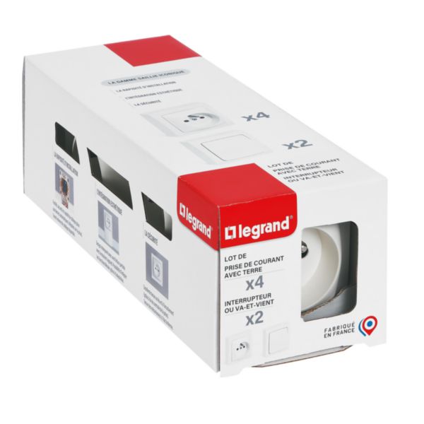 Lot 2 interrupteurs ou va-et-vient + 4 prises de courant saillie - Les Apparents - Complet Blanc