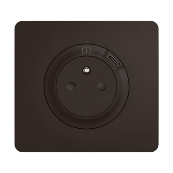 Prise de courant 2P+T Surface Confort avec prise USB Type-C intégrée avec plaque Céliane - Noir