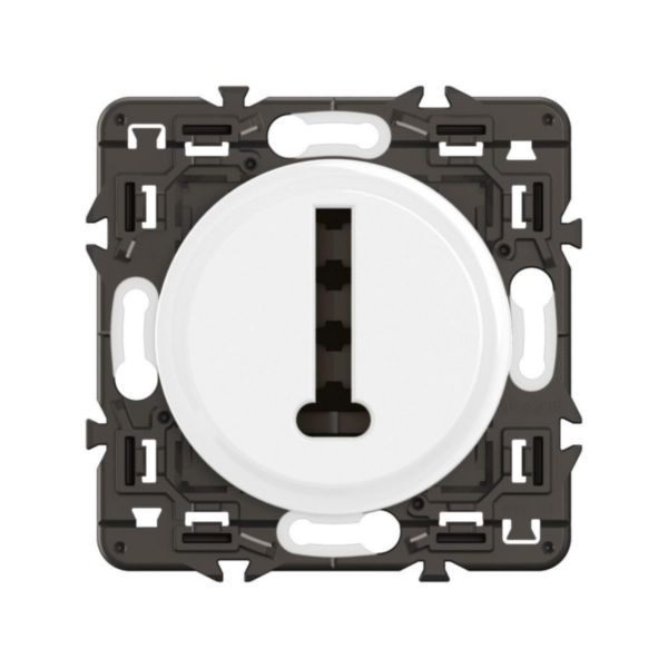 Prise téléphone Céliane 8 contacts en T - Blanc avec support, à équiper d'une plaque