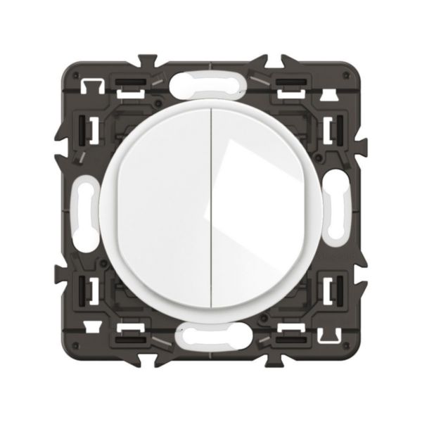 Double interrupteur ou va-et-vient 10A Céliane - Blanc avec support, à équiper d'une plaque