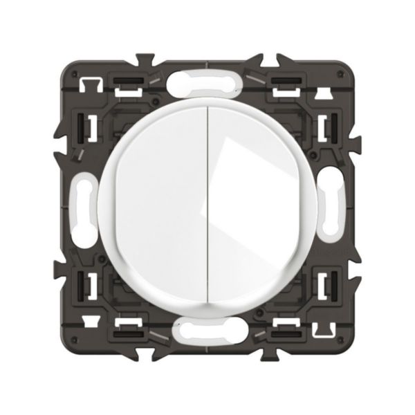 Double interrupteur ou va-et-vient lumineux 10A (voyant fourni) Céliane - Blanc avec support, à équiper d'une plaque