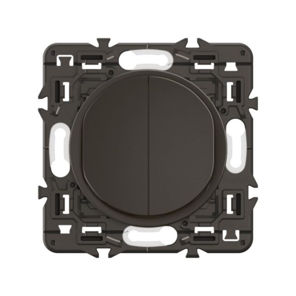 Double interrupteur ou va-et-vient lumineux 10A (voyant fourni) Céliane - Noir avec support, à équiper d'une plaque