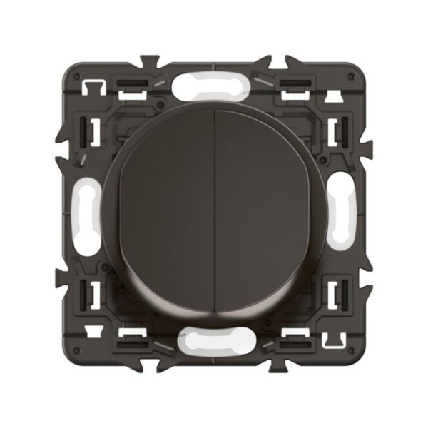 Double interrupteur ou va-et-vient lumineux 10A (voyant fourni) Céliane - Noir avec support, à équiper d'une plaque