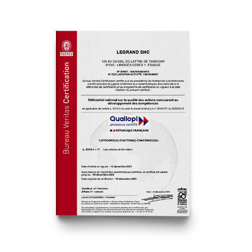 Outils Documentation professionnelle Certificat Qualiopi Legrand SNC - INNOVAL